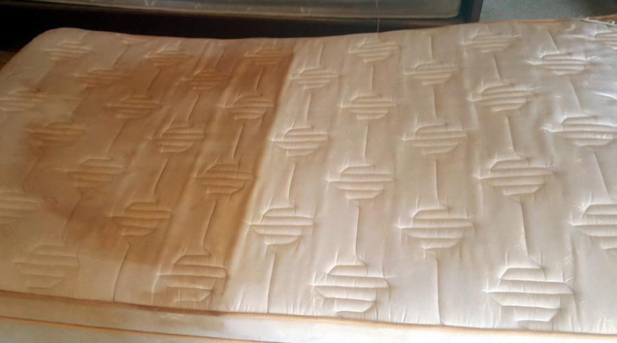 badly soiled mattress before & after cleaning